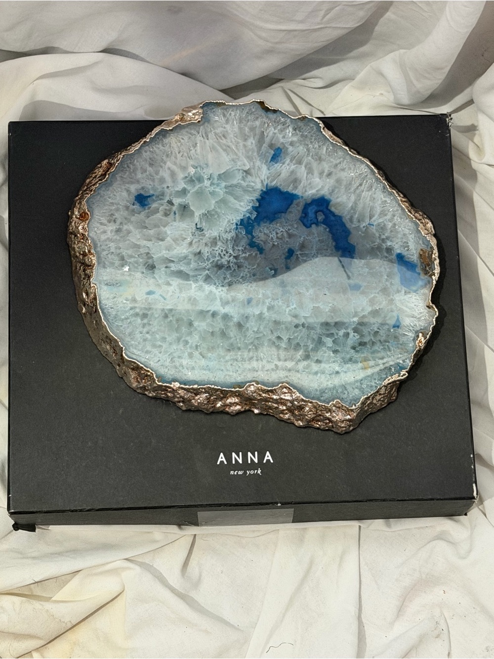 Anna Blue and Aqua Agate Slice with Metallic Edge